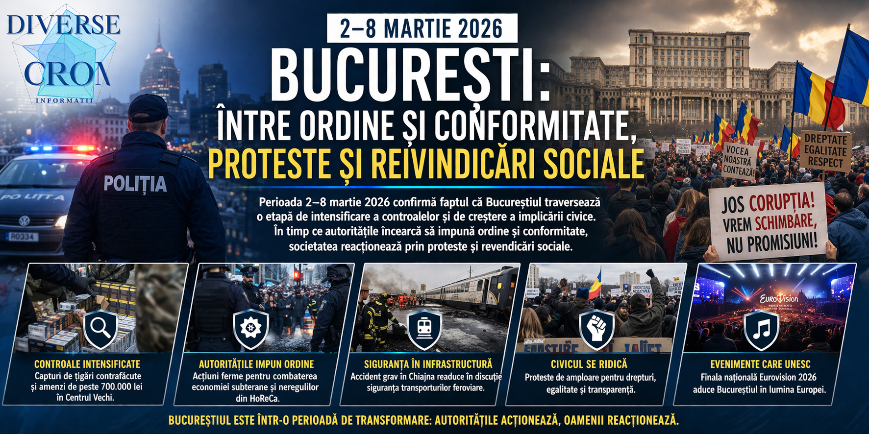 București 2–8 martie 2026: controale masive, proteste de amploare și evenimente majore în Capitală